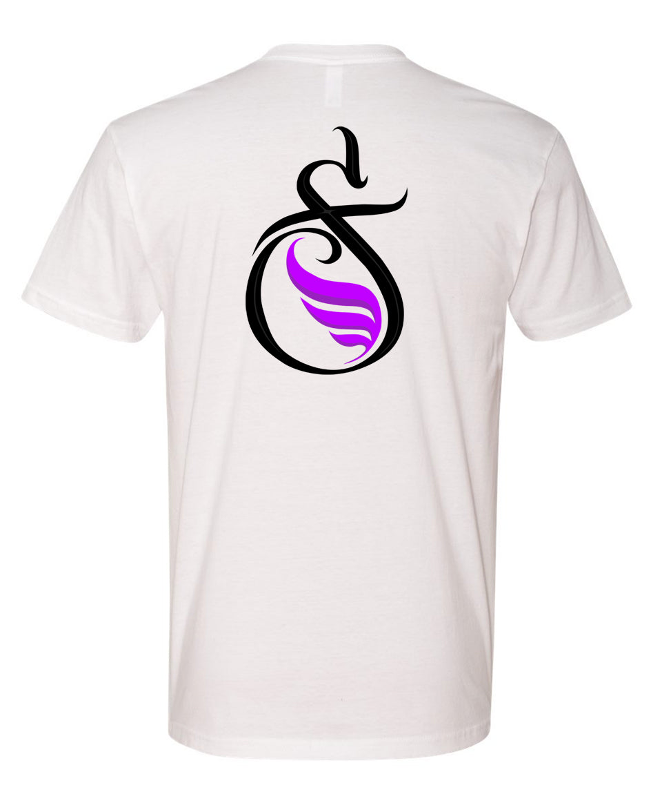 White TShirt SADFAN Purple/Black Print