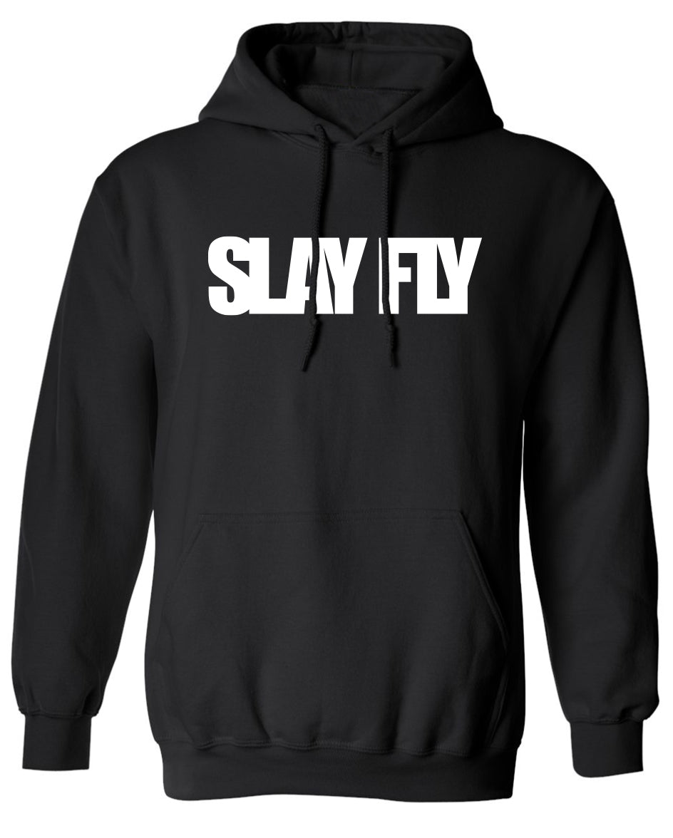 Black Bold Hoodie SlayFly1 White Print