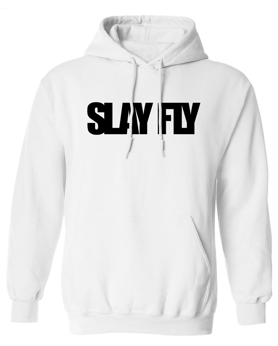 White Hoodie SlayFly Bold Black Print