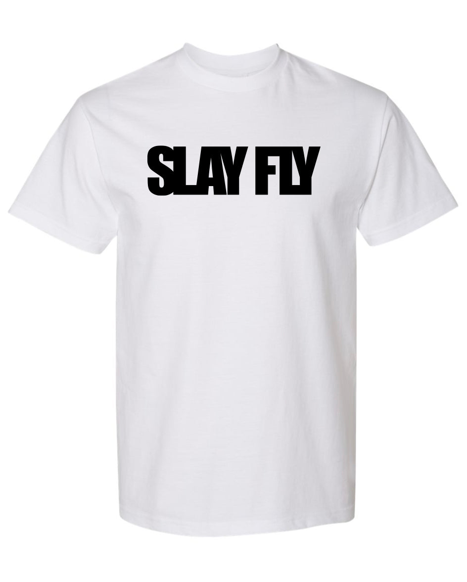 White T-Shirt SlayFly1 Black Print